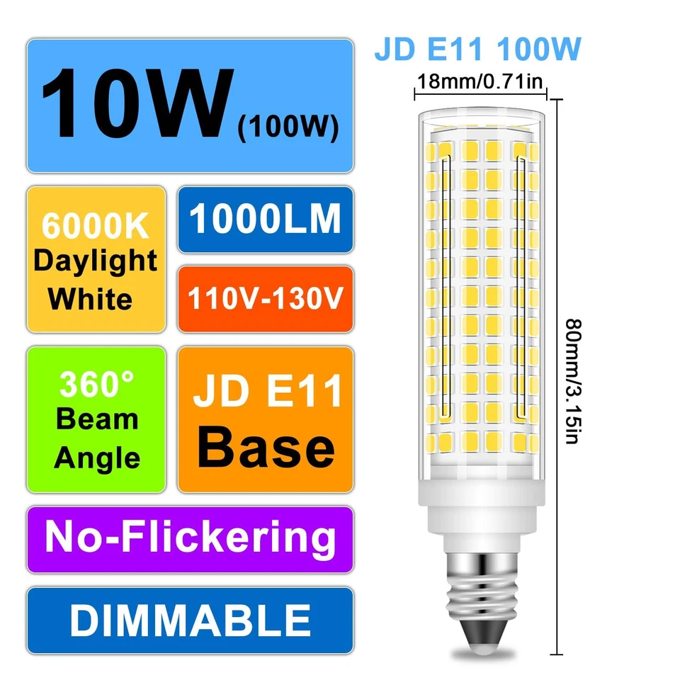 E11 LED Bulb Dimmable, JDE11 120V 100W Halogen Equivalent, 10W 1000 Lumen T3/... - Image 2 of 4