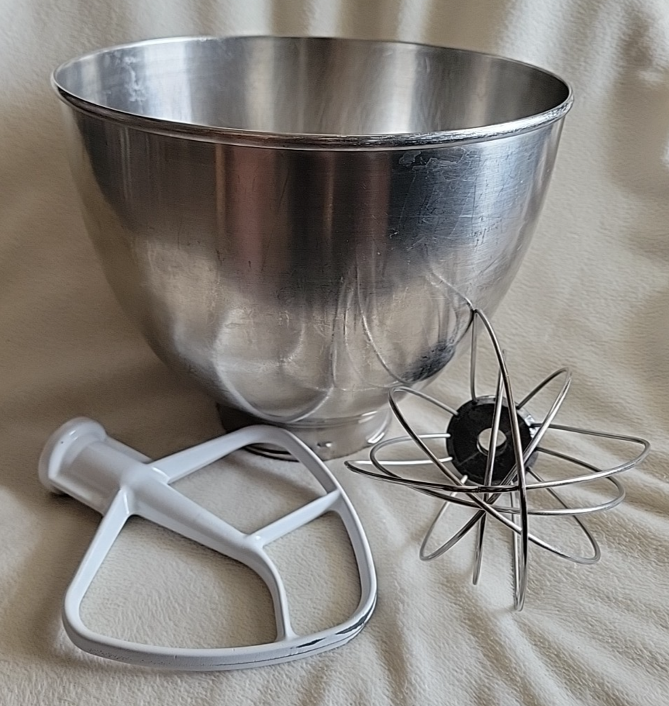 KitchenAid K45 Stainless Steel Mixer Bowl Replacement with 2 Attachments Made in USA-image