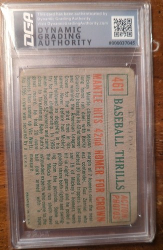 Mantle Hits 42nd Homer for crown 1959 number #461 Grade 1 DGA GRADED - Picture 3 of 4