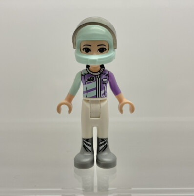 Lego Minifigur weiblicher Rennfahrer / Friends Auto Licht Aqua Helm #
