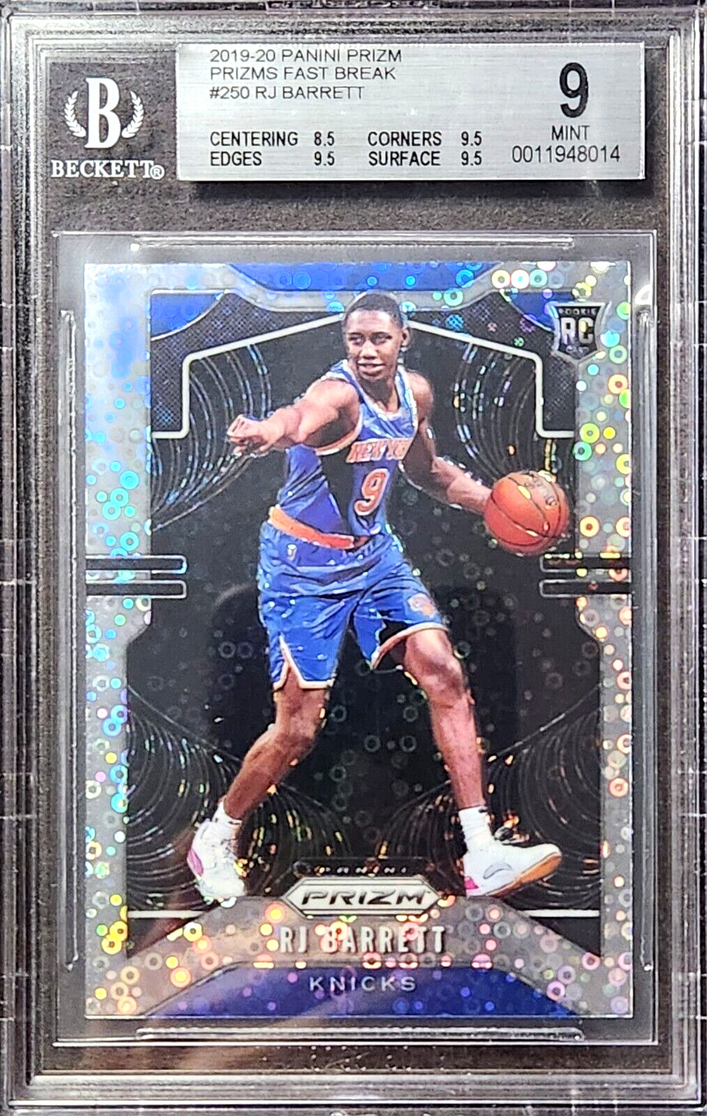 RJ Barrett 2019-20 Panini Prizm Silver Fast Break Rookie Disco #250 BGS 9 RC SP
