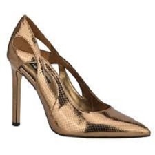 Nine West TESS Bronze Cut Away Metallic Shiny Heel Dress Pump 12M