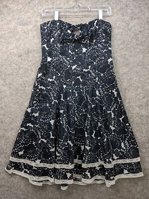 Nicole Miller Collection Dress Womens 8 Black Lace Trim Strapless Fit Flare  | eBay
