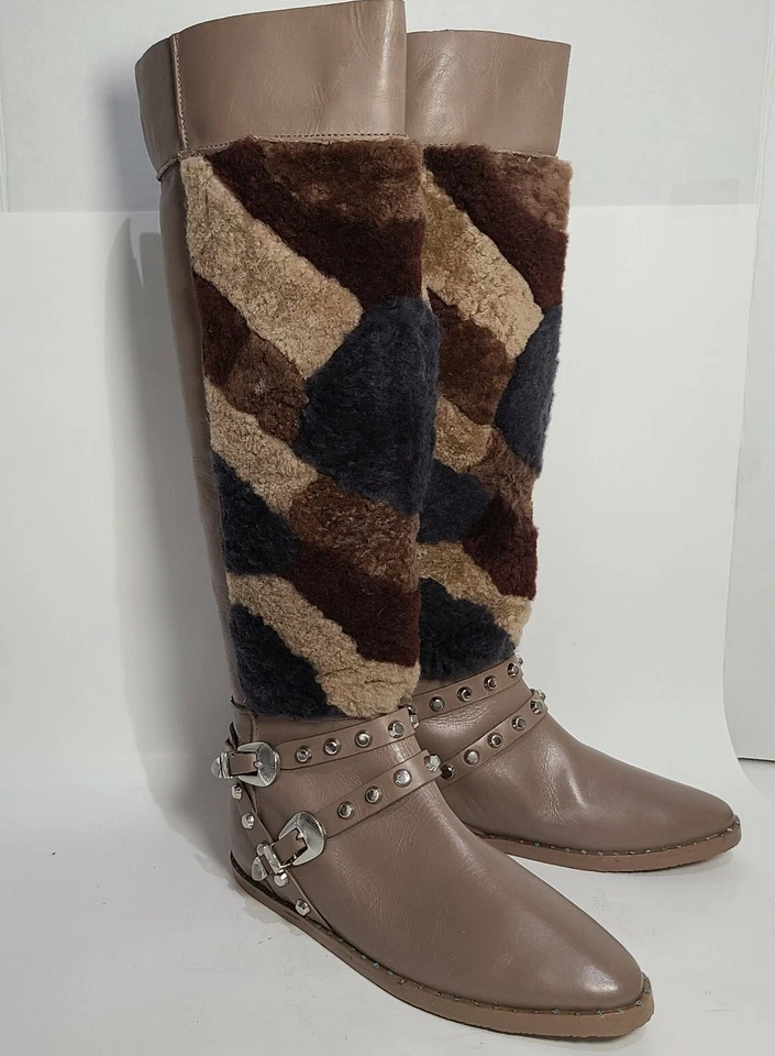 Ivy Kirzhner Mujer Bota Piel de Oveja Taupe Piel Alta Tartufo Patchwork Equitación talla 7.5 Foto 2 de 4