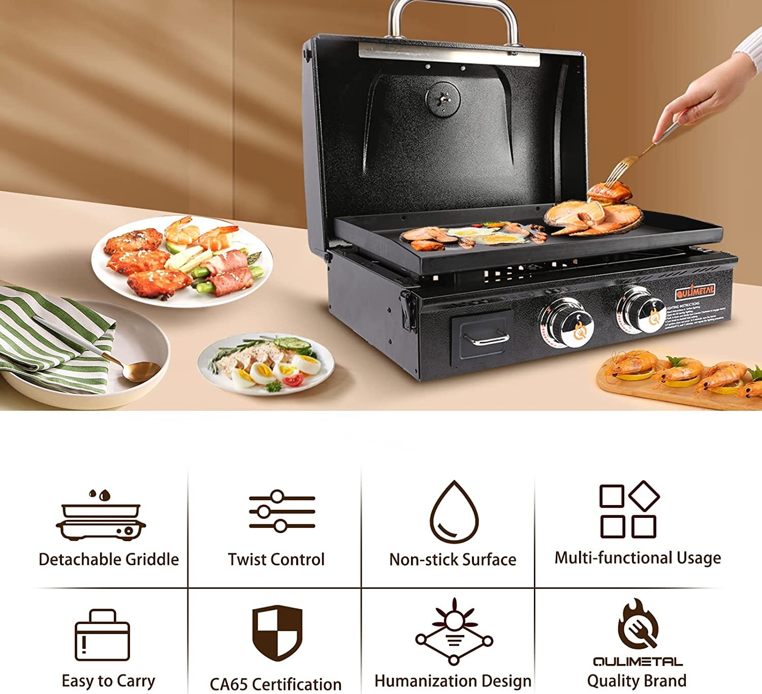 QuliMetal Portable Table Top Griddle,22 Inch 2Burner Propane Gas Flat Top Grill eBay