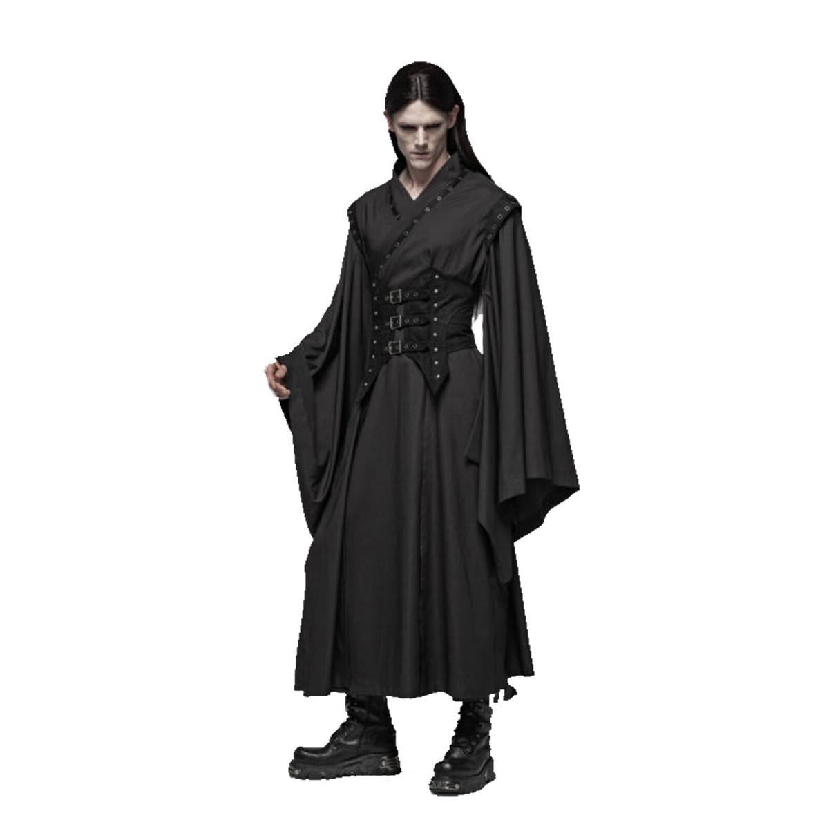 Mens Dark Punk Coat Han Cloak + Girdle Necromancer Gamer