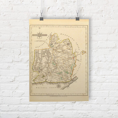 Karte von Monmouthshire, Wales 1793. Vintage, alte britische Karte Repro Druck/Poster