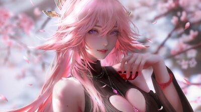 Anime girls yae miko nixeu genshin impact cleavage big Playmat Gaming Mat Desk