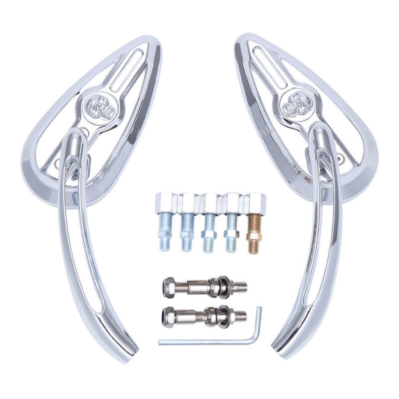 Chrome Motorcycle Skull Mirrors For Harley Davidson Road King Fatboy