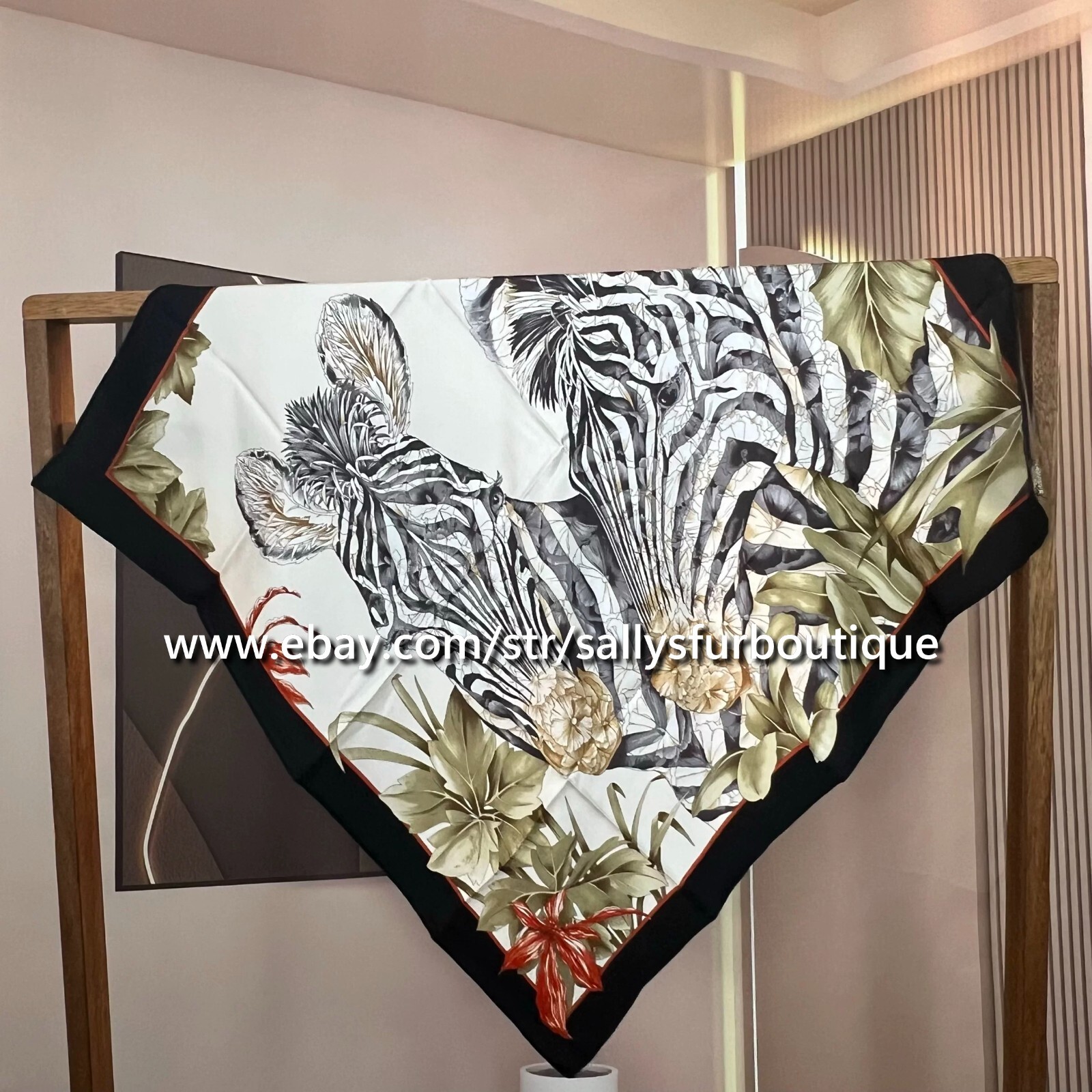 Sally Boutique 18 Momme Twill Silk Wrap Scarf Zebra Print Double Face Shawl 35