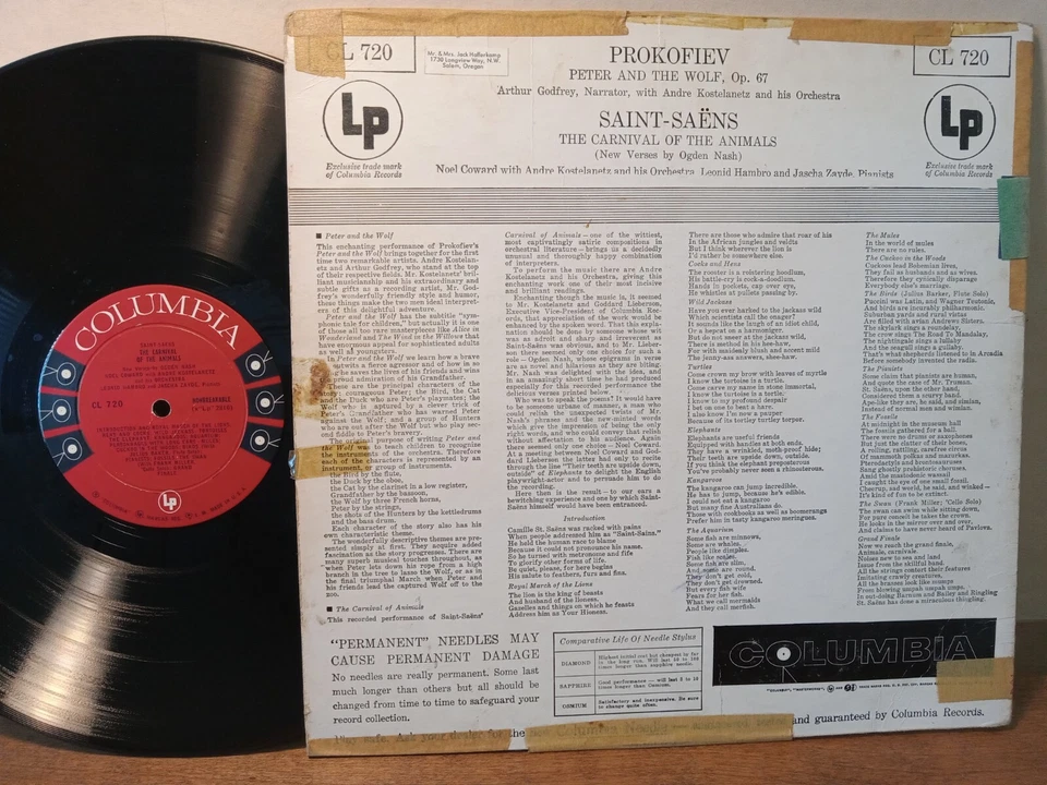 Andre Kostelanetz Peter and the Wolf / Carnival of the Animals LP VG, Columbia Foto 3 de 4