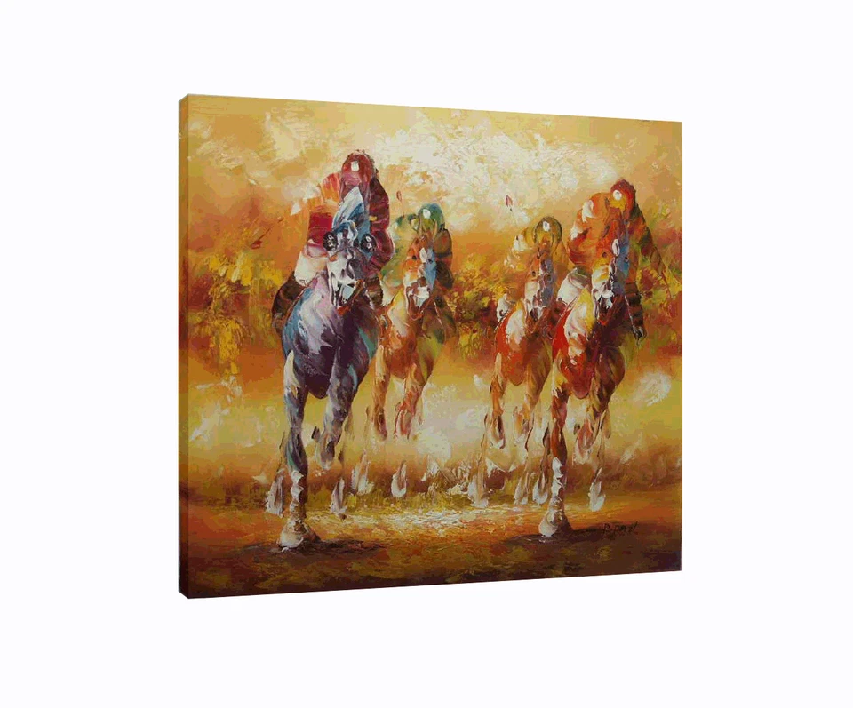 FRAMED HORSES OIL PAINTING CANVAS WALL ART ABSTRACT MODERN DECOR HAND PAINTED - Image 2 of 4
