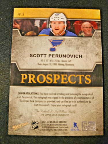 21-22 Skybox Metal Universe Scott Perunovich Premium Prospects 🌈🌈🌈 AUTO #/10 - Picture 2 of 2