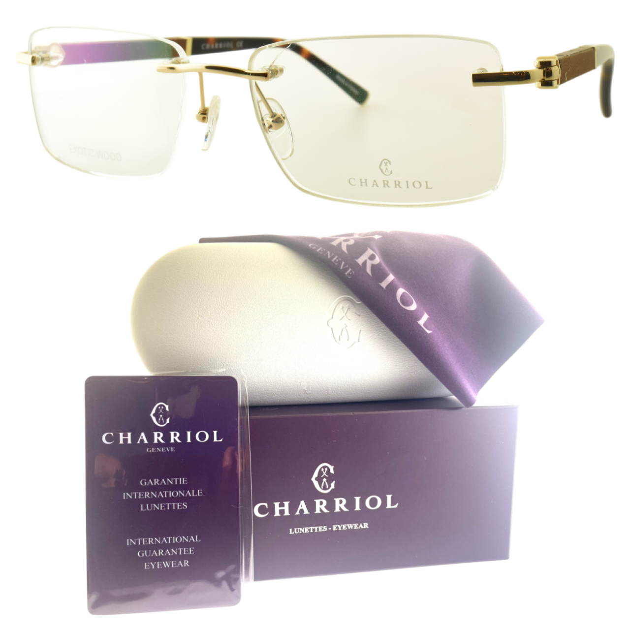 Philippe Charriol PC75109 Gold Tortoise Rimless Rectangle Sunglasses