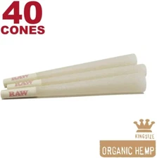 RAW 40 Organic King Size Hemp Cones - Natural Unbleached Rolling Papers