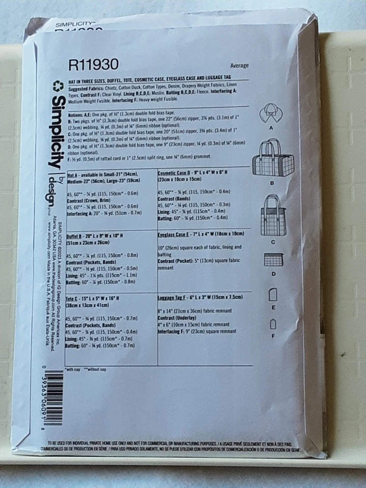 Simplicity 11930 Laura Ashley hats in 3 sizes duffle tote cosmetic case tag NIP - Image 2 of 4