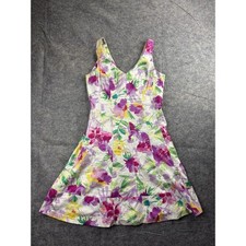 Chaps Womens 10 Cotton Floral V-Neck Fit and Flare Dress Preppy Floral Chic Boho