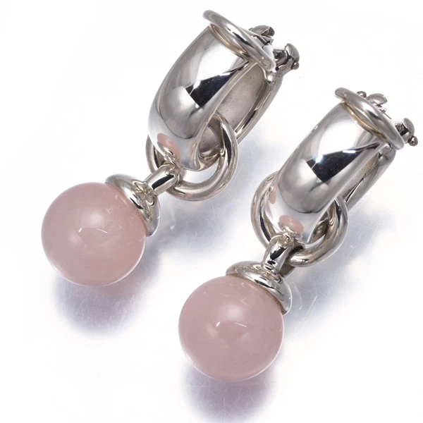 Auth Tiffany&Co. Earrings Rose Quartz Door Knocker Ball 2way Silver 925 - Image 2 of 4