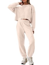 Womens 2 Piece Outfits Lounge Sets Cropped Sweatshirt Joggers X-Large Apricot
