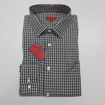 ZNT18 Basil Men's Grey Plaid Dress Shirt Size 16.5 34/35 Slim Fit Cotton NWT
