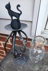 Vintage Etched Upcycled Glass Cloche On Metal Stand W/ Cat Inside — photo 3