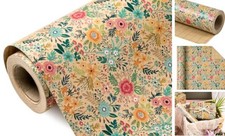 Kraft Floral Wrapping Paper Roll - Mini Colorful Floral 17 inch x 9.8 feet