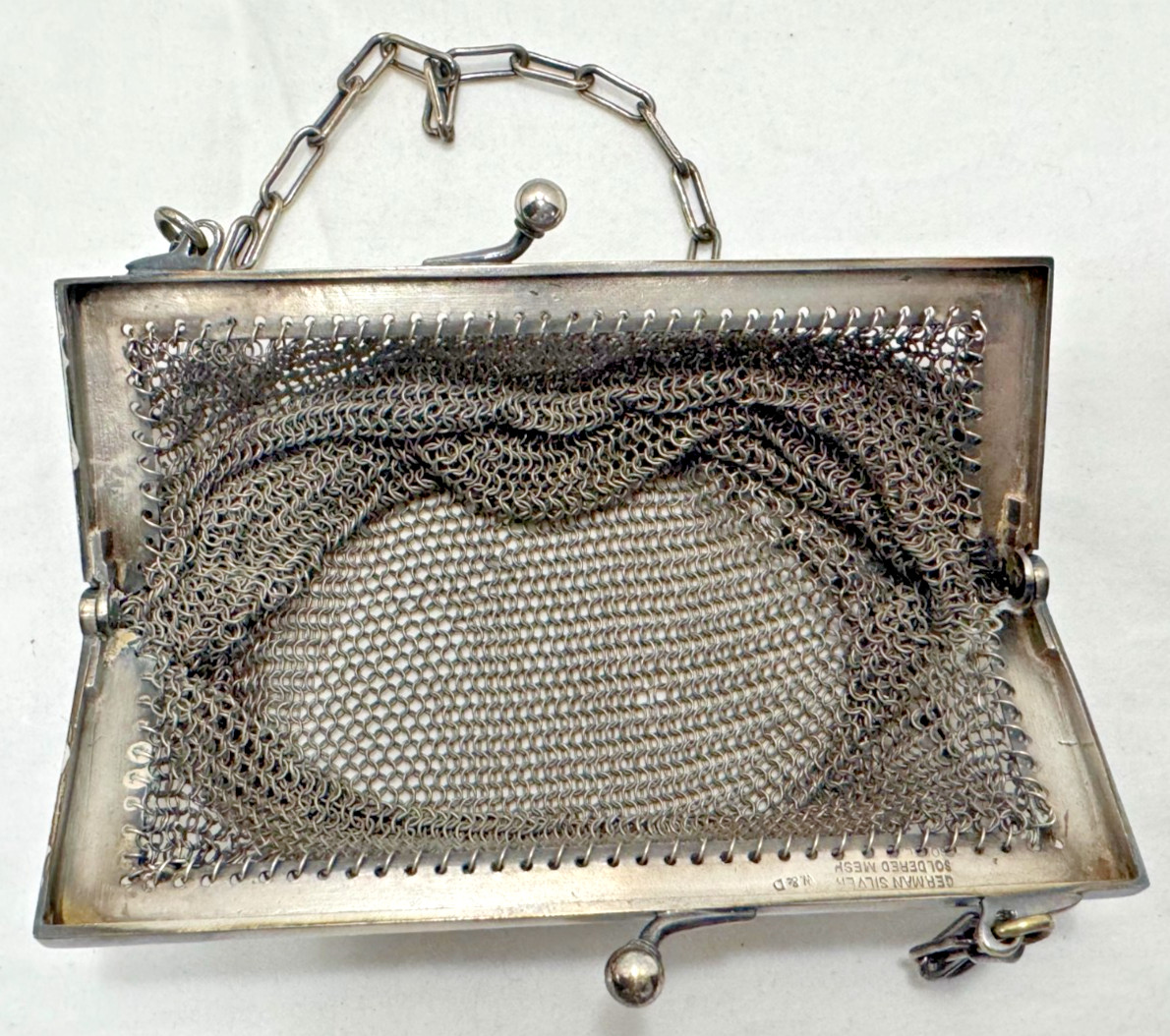 Antique Whiting & Davis German Silver Soldered chainmail Mesh purse View 3