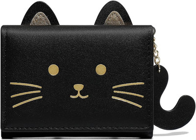 Girls Cute 3D Cat Face Glitter Ears Wallet with Tail Tri-Folded Wallet ID Card C