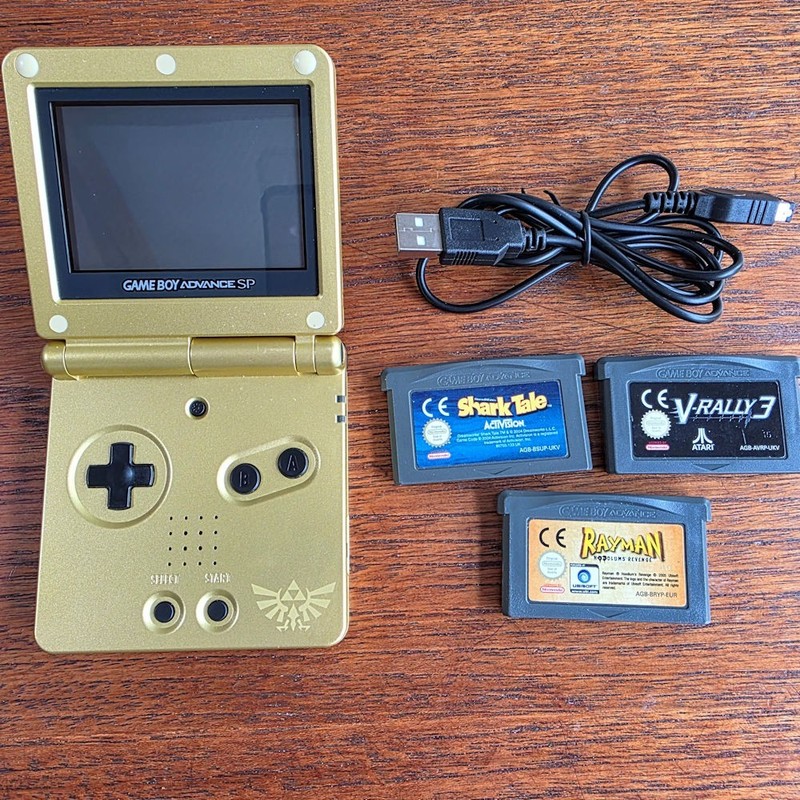 Game Boy Advance SP Legend Of Zelda Edition AGS-001 With 3 Games Rayman VRally 3