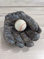 Vintage Old Wood Baseball Glove Display with baseball ( S.S. Sarna ) 90s