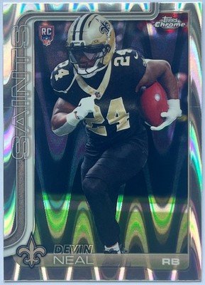 Devin Neal 2025 Topps Chrome Rookie Wave Refractor New Orleans Saints #391