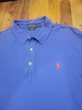 Ralph Lauren Polo Shirt Mens XL Blue Solid  Short Sleeve Red Logo
