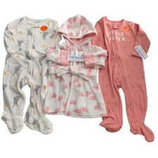Carters 3-Piece Baby Girl Clothing Set 0-9M Hooded Towel Zip-Up Sleepers Bundle