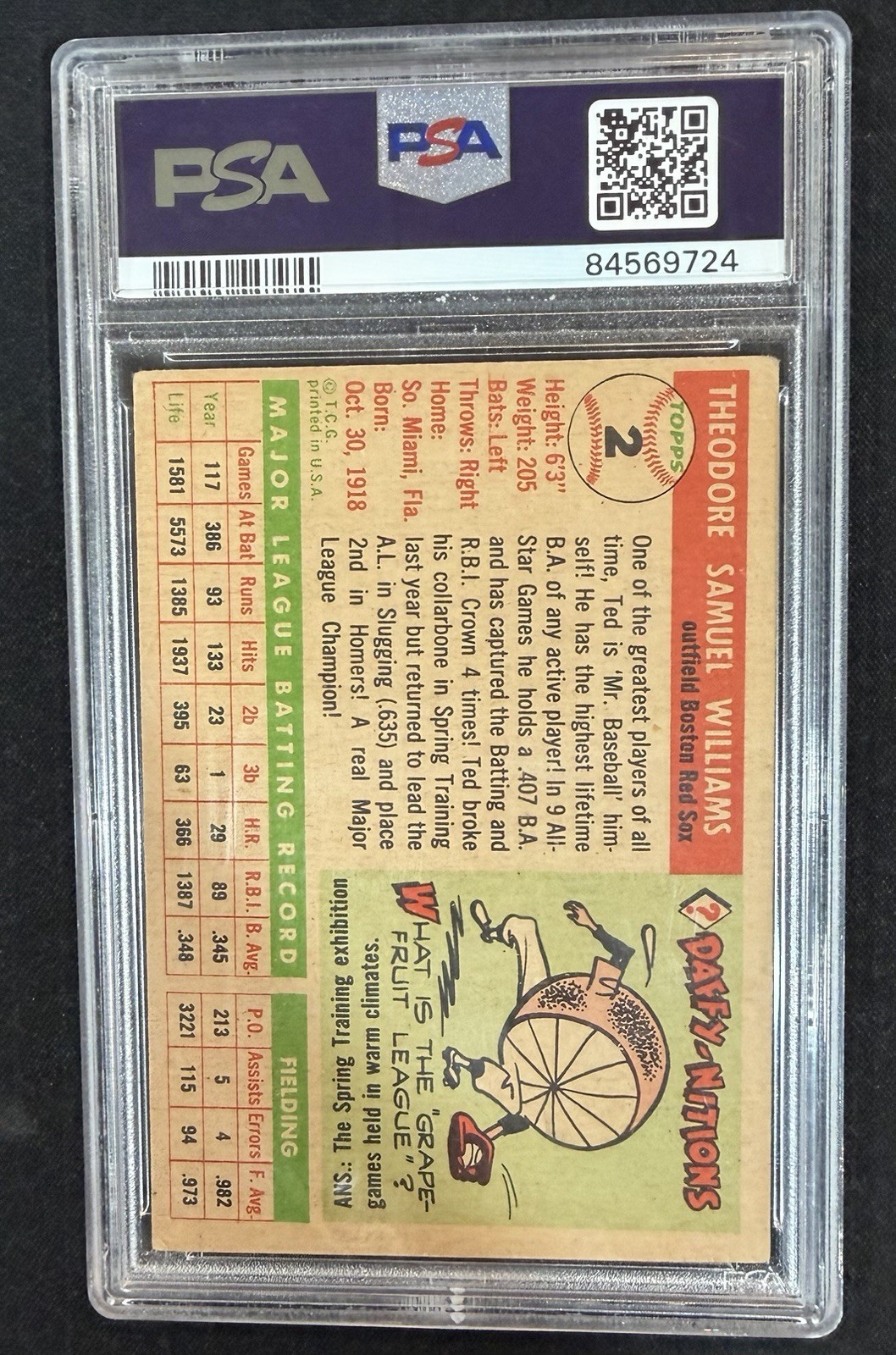 1955 Topps - Ted Williams #2 PSA 3 view 2