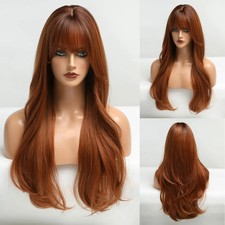 Orange Wigs for Women Long Curly Honey Brown Wig with Bangs Natural Looking