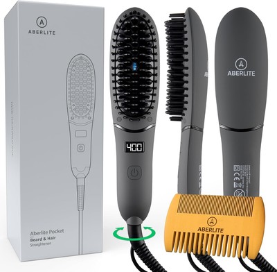 Aberlite Pocket - Compact Beard Straightener for Men - Ionic & Black 
