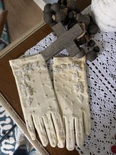 Vintage Beaded Gloves on Hand forms Ivory Pearls Cottagecore grandma Chic