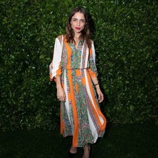 Tory Burch Orange Cream Silk Geometric Botanical Print Midi Dress Size 2