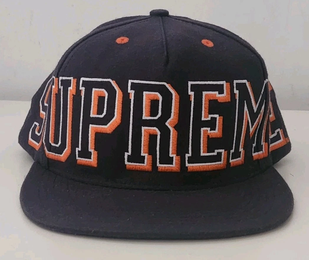 FW13 Supreme Banner 5 panel Navy Tappo Grande Logo Vintage Hat Asap Rocky Raro