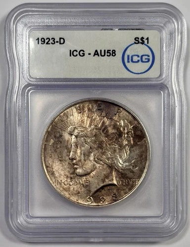 1923 D $1 AU58 - Peace Silver Dollar - ICG - Toned with Nice Luster