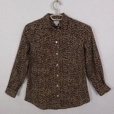J.Crew Button Down Shirt Women XS Brown Leopard Print Cotton Long Sleeve Pocket