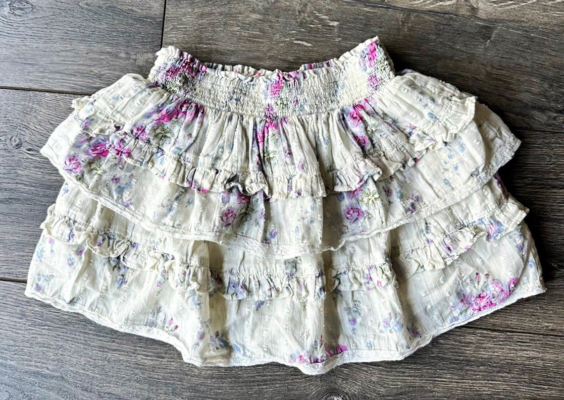 LoveShackFancy Kid's Floral Smocked Ruffle Mini Skirt Pull On 7-8Y