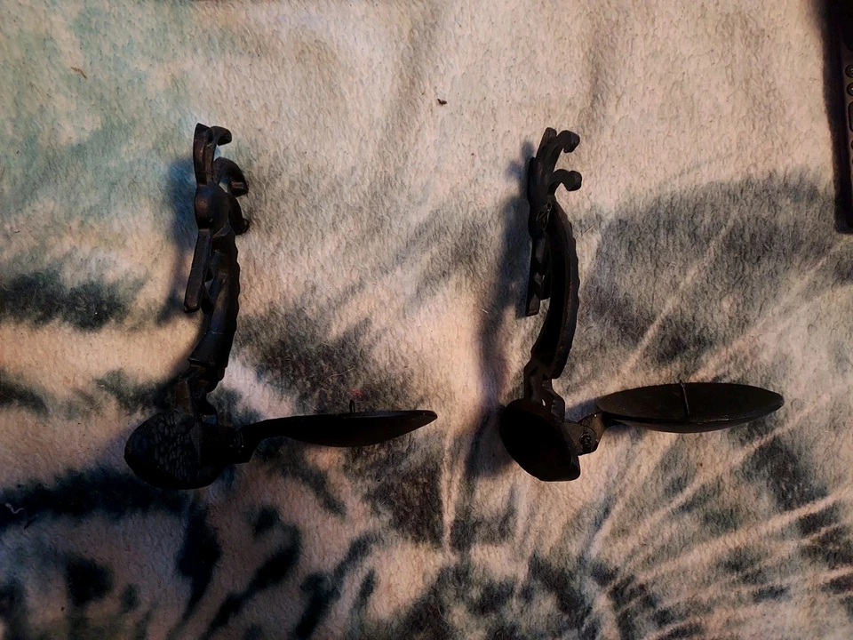 2 candelabros aplique de pared de hierro forjado negro Kokopelli "The Flaute Player" Foto 4 de 4
