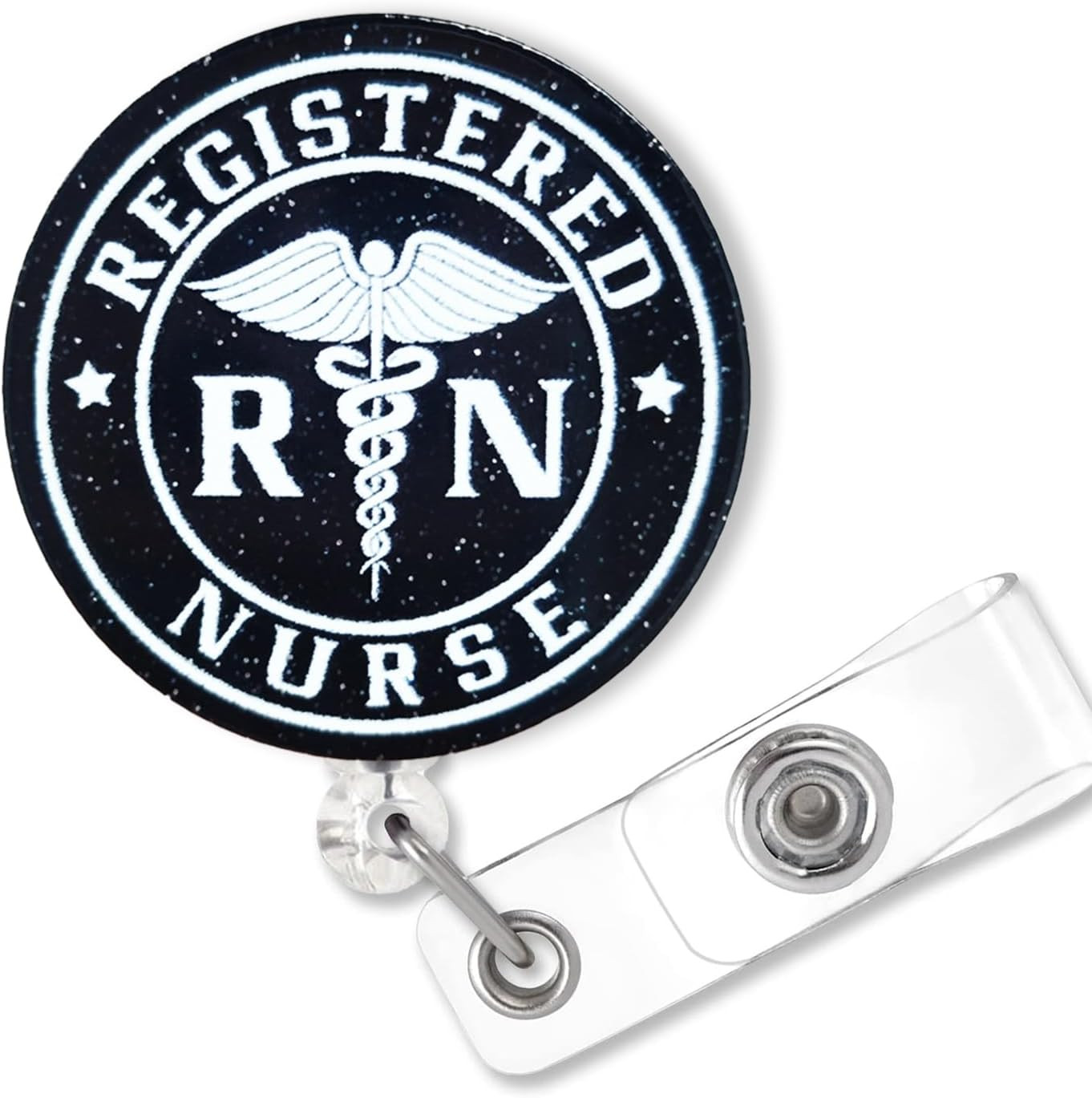 как выглядит Glitter Black RN Badge Reel Retractable, Funny Registered Nurse Acrylic Badge Re фото