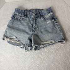 American Eagle Women's Light Wash High Rise Distressed Cut Off Shorts Size 00