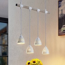 Lindby Pendelleuchte 'Pimana' (Landhaus, Vintage, Rustikal) aus Holz (4 flammig,
