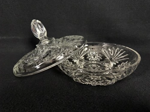 Anchor Hocking Star of David 7" Candy Dish with Lid Clear Glass Vintage