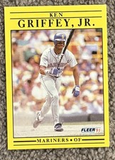KEN GRIFFEY JR  RARE Error 1991 FLEER “BAT .300”  MARINERS Excellent Condition