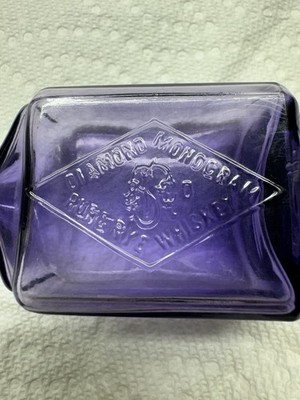 PURPLE antique Salesman Sample Diamond Monogram Pure Rye Whiskey Rare 4  tall !!