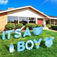 10 Pcs Gender Reveal Party Decorations Baby Shower Yard Signs Blue Pink Gold
